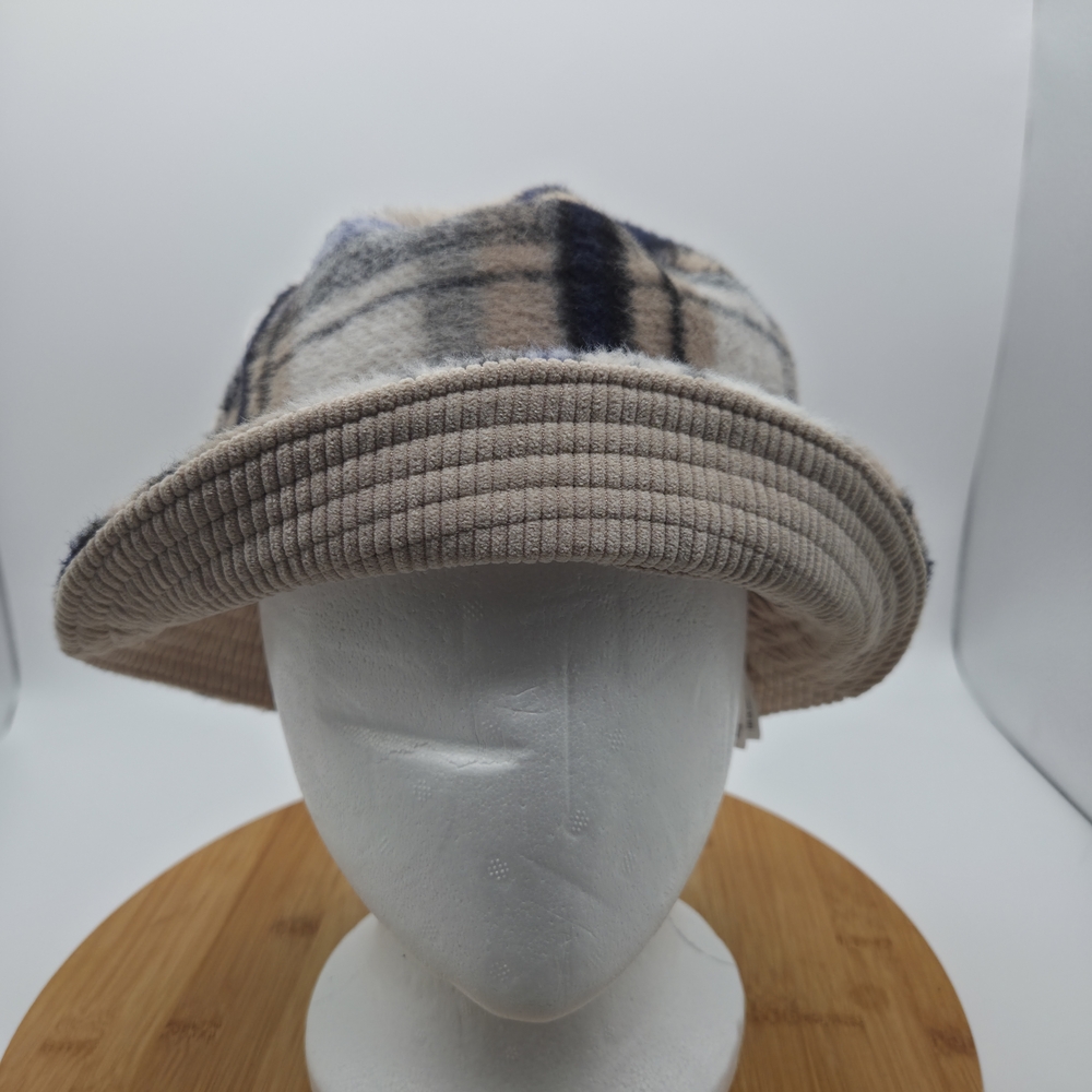 Women's Plaid Bucket Hat in Beige and Navy or Corduroy